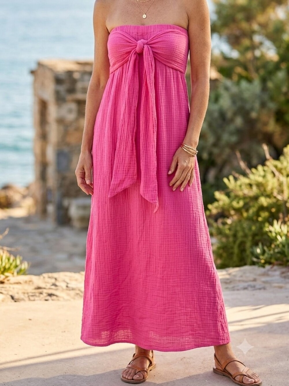 J. Crew Strapless Hot Pink Tie-Front Maxi Dress